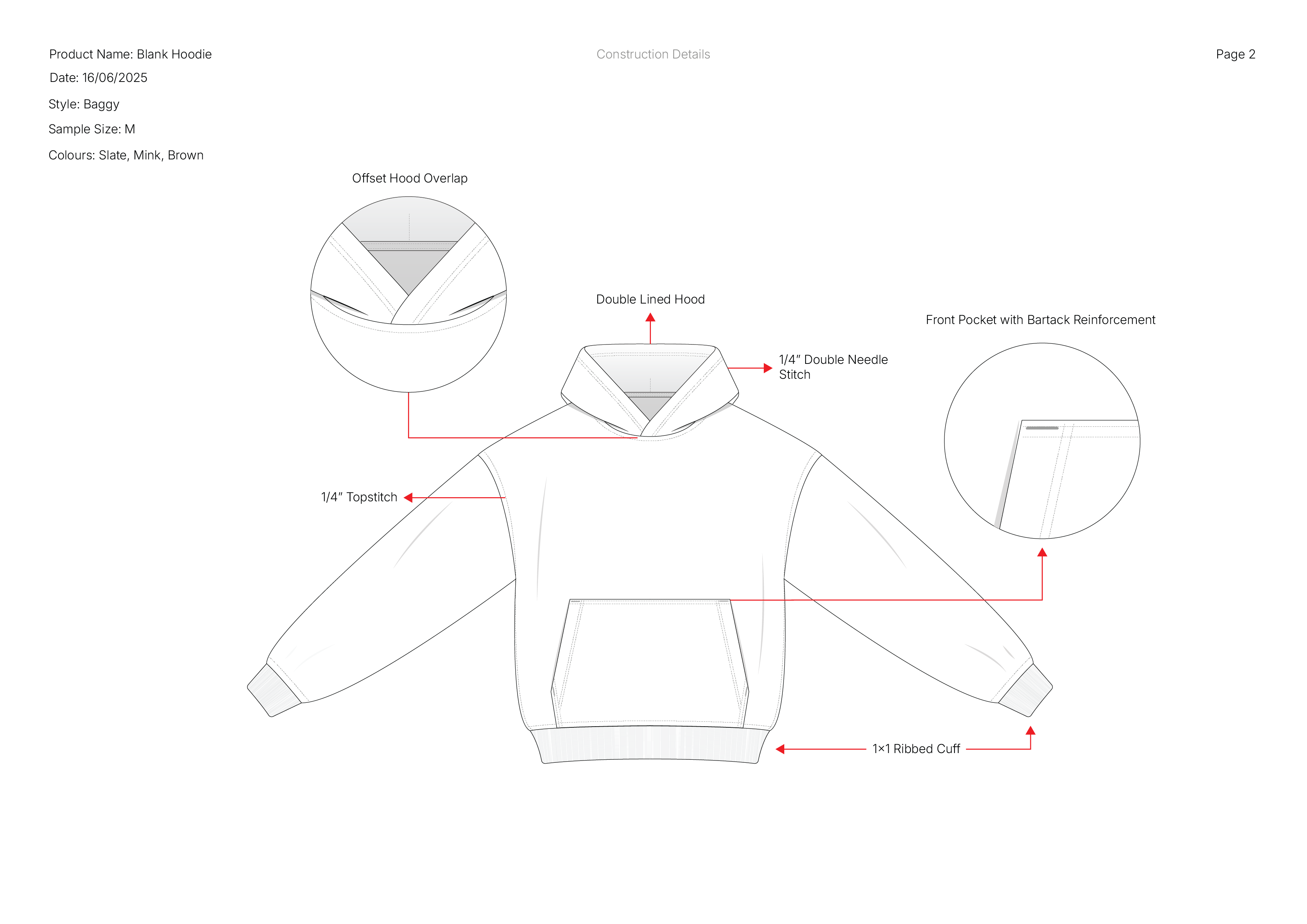 Hoodie construction specifications