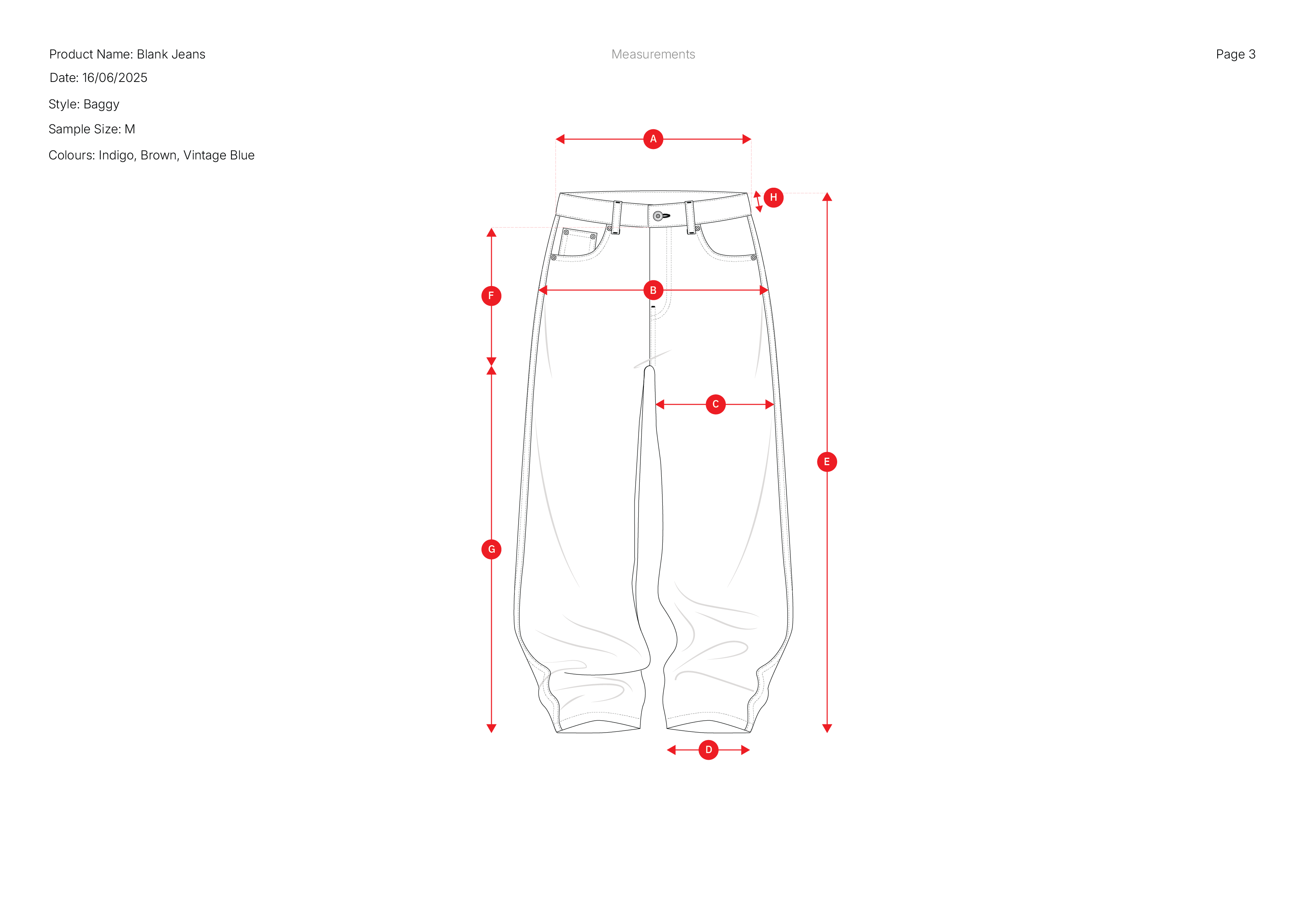 Jeans measurements and tolerances